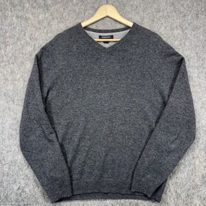 Nordstrom 100% Cashmere Sweater Men's Large Gray V Neck Preppy Soft Knit